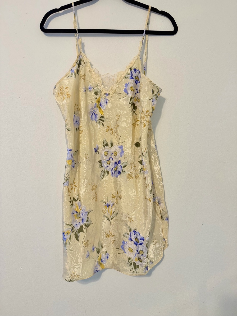 Vintage Angelique Yellow Floral Lace-Trim Slip Dress Large